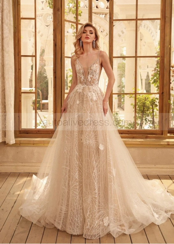 Beaded Spaghetti Straps Lace Tulle Sexy Wedding Dress Beaded Spaghetti Straps Lace Tulle Sexy Wedding Dress